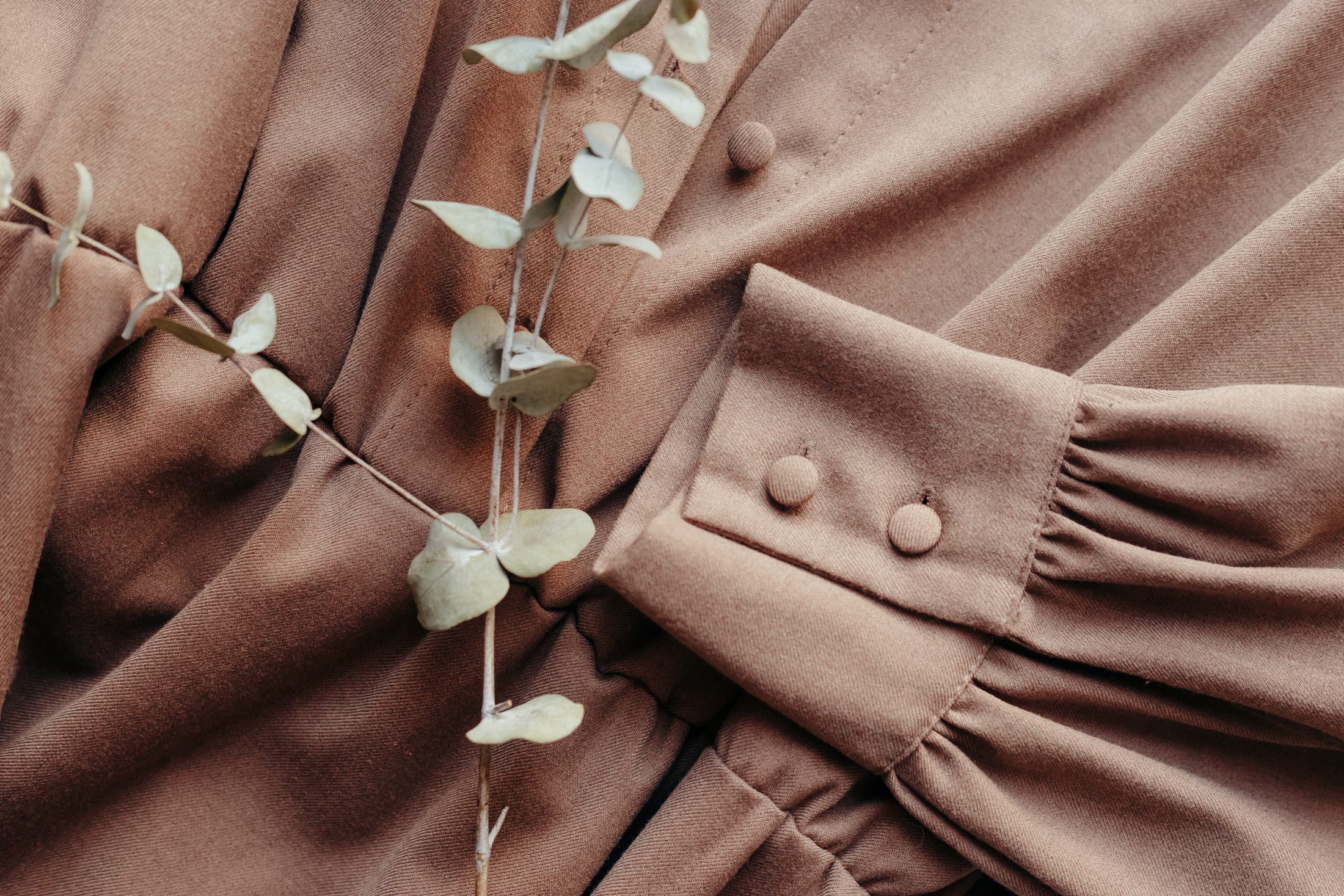 Terracotta garment with eucalyptus sprig